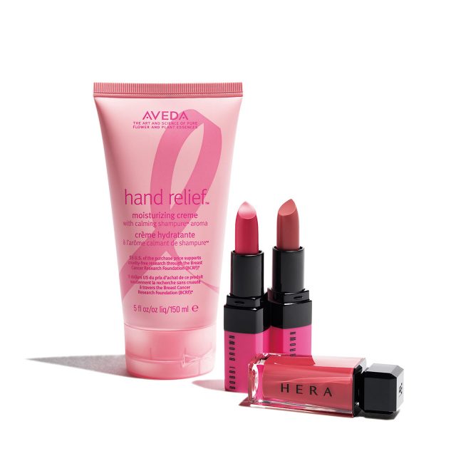 (왼쪽부터) Aveda 핑크리본 아로마 핸드 릴리프™ 4만원. / Bobbi Brown 핑크 위드 퍼포스 립 칼라 듀오, 핑크, 샌드워시 핑크 6만원대. / Hera 센슈얼 틴트, 104호 텐더 로즈 3만5천원대.