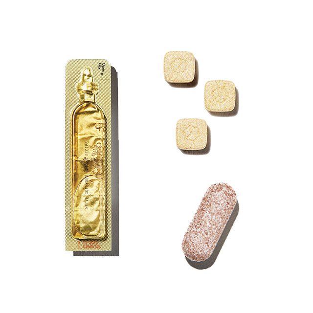 Positive Hotel 바운스 퍼스트 키트 콜라겐과 비오틴이 든 액상과 비타민 정제가 한 세트로 탄력은 물론 보습에도 효과적이다. 4만2천원. Cube Me 유스 큐브 비타민 E가 주요 성분. 3만2천원.