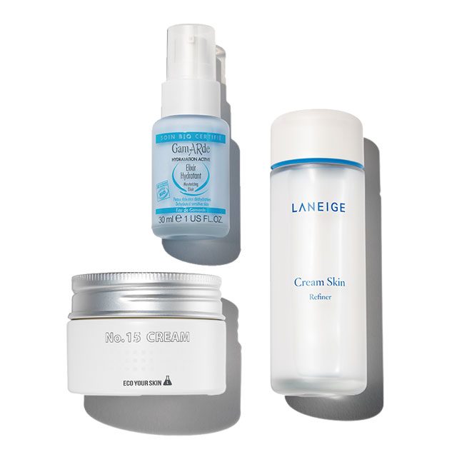 Eco Your Skin 넘버.15 크림 4만9천원, Gamarde by Ontree 모이스춰라이징 엘릭시어 5만5천원, Laneige 크림 스킨 2만8천원.