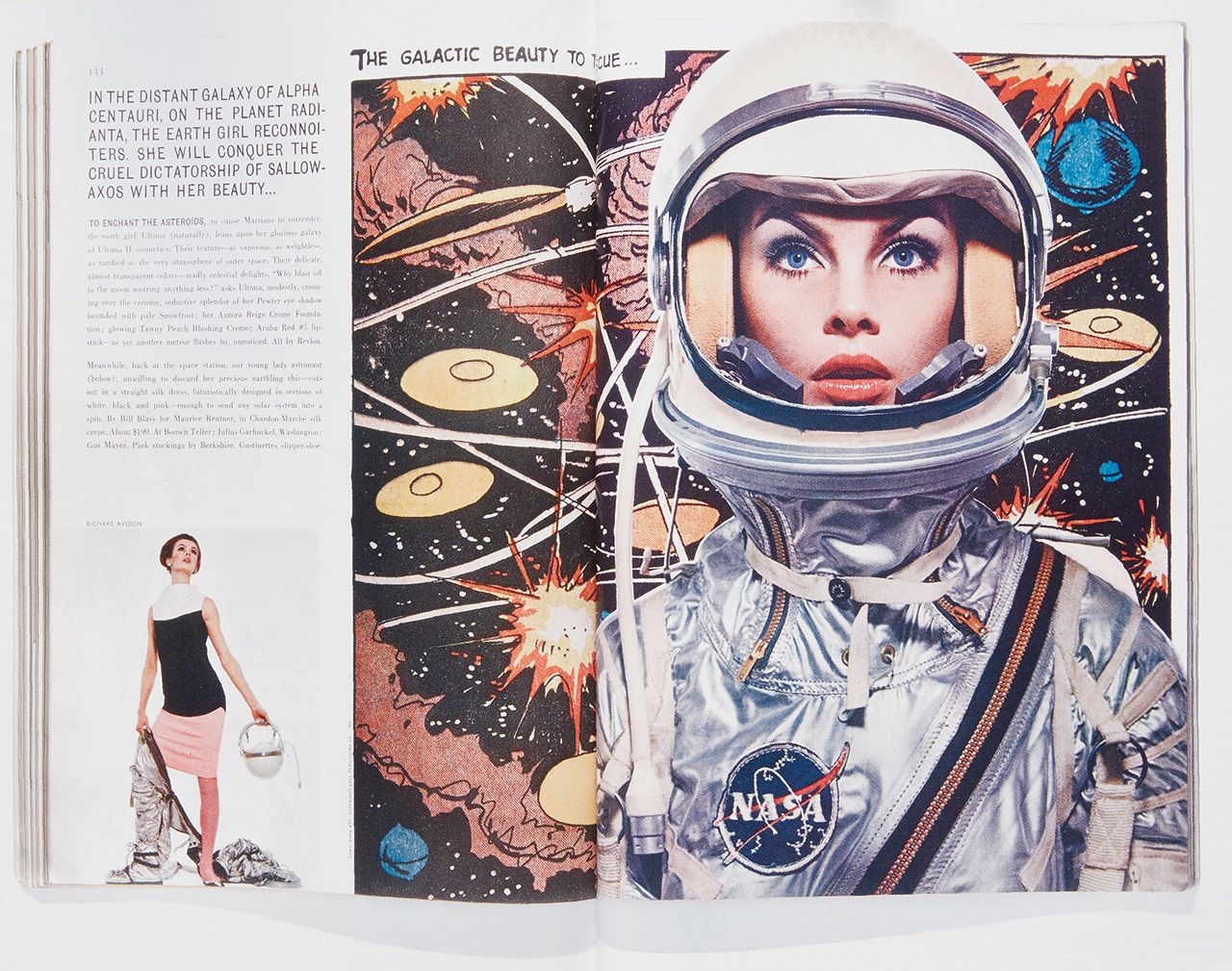 1963년 9월호 커버. 리처드 애버던이 나사 우주복을 입은 진 시림튼을 찍은 60년대의 아이코닉한 화보