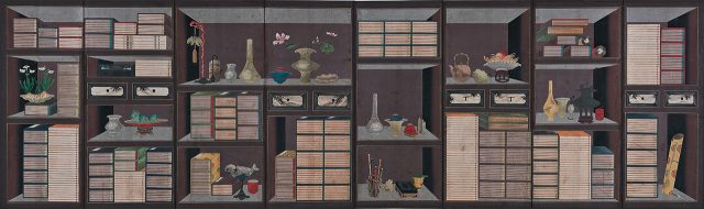 작자 미상, ‘궁중책가도’, 종이에 채색, 363.8×110.8cm