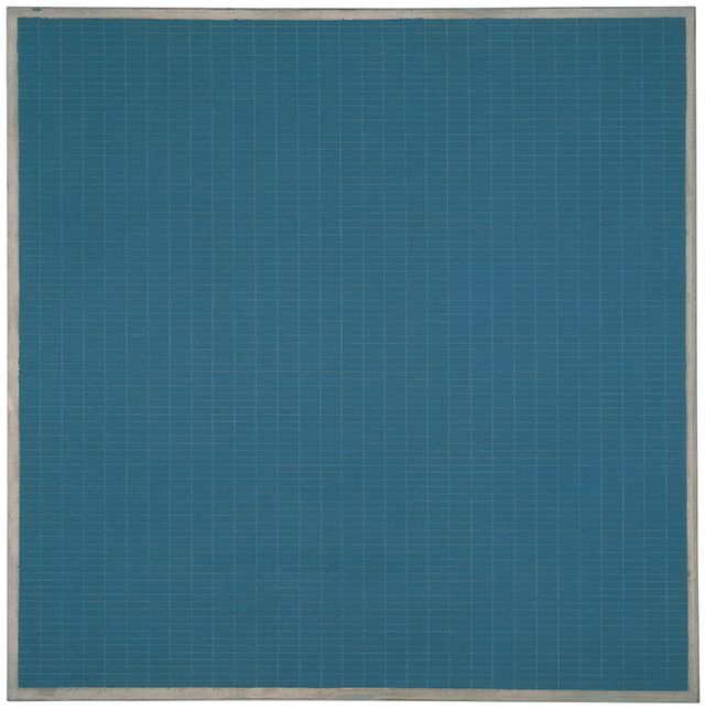 아그네스 마틴, ‘Night Sea’, 1963; Oil, crayon, and gold leaf on linen; 182.88×182.88cm; The Doris and Donald Fisher Collection at the San Francisco Museum of Modern Art; ©Estate of Agnes Martin / Artists Rights Society (ARS), New York