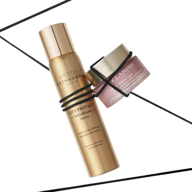 Esthederm 시티 프로텍트 스프레이 6만2천원. / Clarins 멀티-액티브 안티옥시덴트 데이 크림 9만1천원.