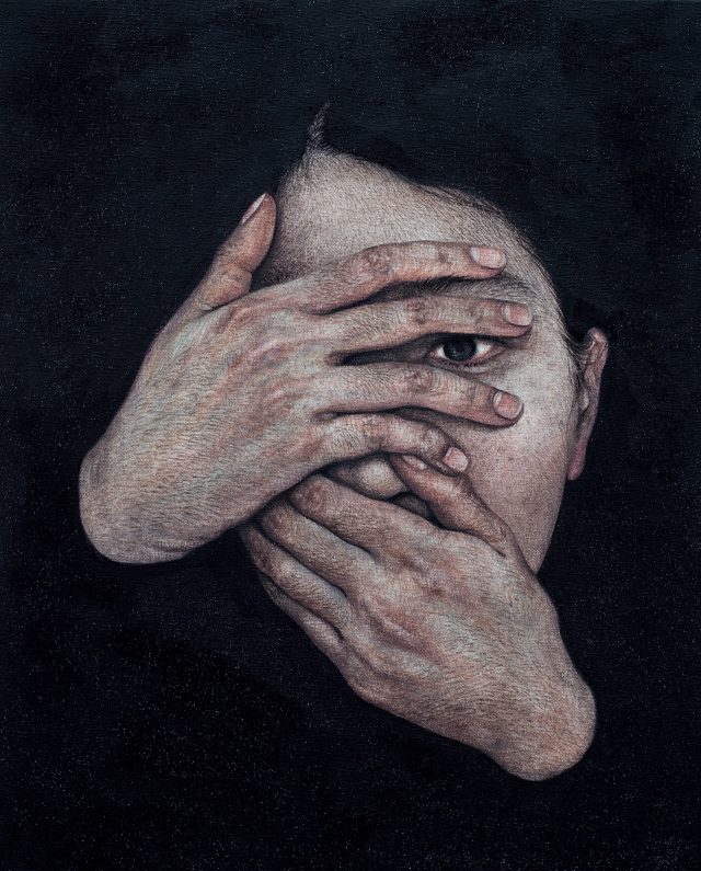 ‘보는 것’, 2016, 리넨에 채색, 26×21cm