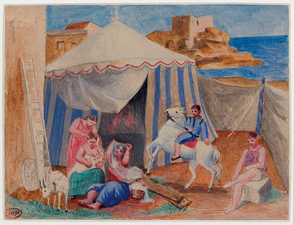 파블로 피카소, ‘장터의 서커스(Cirque Forain)’, 1922년 12월, 제도용지에 구아슈, ©Succession Picasso, 2017Photo: ©RMN-Grand Palais (Musée national Picasso-Paris) / Thierry Le Mage