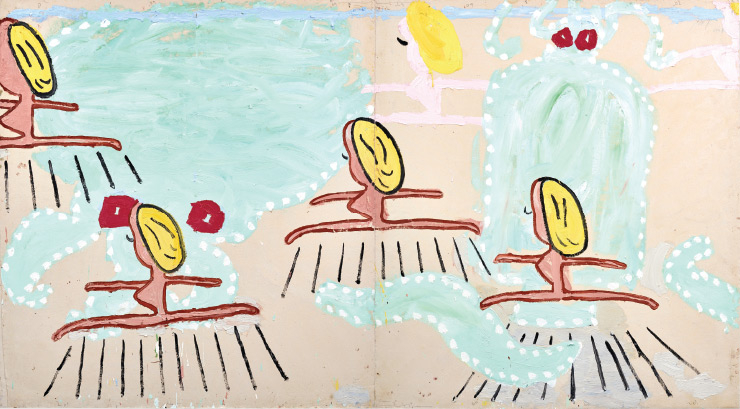 Rose Wylie, <Six Hullo Girls>, 2017, Oil on Canvas, 182x330cm.