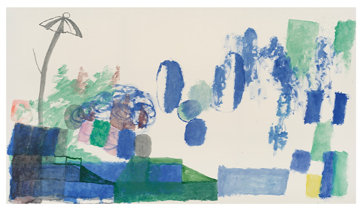 Bek Hyunjin, <생분해 가능한 것 21-03 Biodegradable Thing 21-03>, 2021, Natural paint on biodegradable canvas, 141x251cm, Courtesy of the artist & PKM Gallery. 