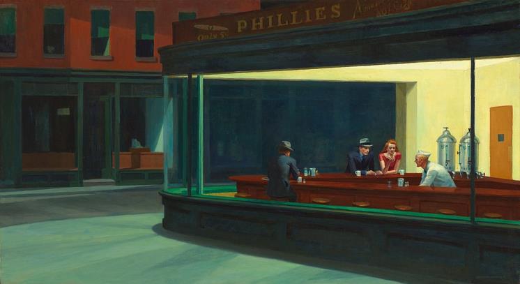 Edward Hopper, Nighthawks, 1942, via Wikimedia Commons