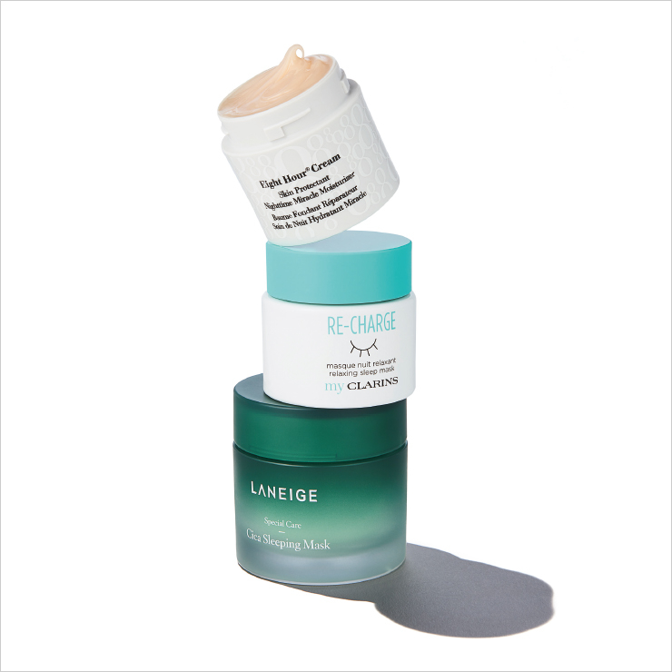 (위부터)Elizabeth Arden 에잇아워크림 스킨 프로텍턴트 나이트타임 미라클 모이스춰라이저 5만3천원. Clarins 리-차지 릴렉싱 슬립 마스크 3만6천원. Laneige 시카 슬리핑 마스크 3만2천원.