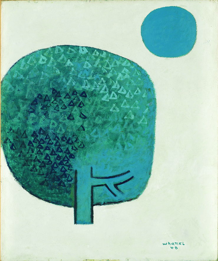 <달과 나무>, 1948, 캔버스에 유채, 73x61cm, 개인 소장. © Whanki Foundation·Whanki Museum