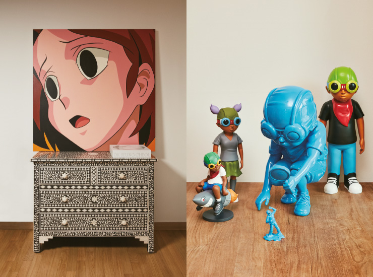 (왼쪽부터) 옥승철, <Matador>, 2018. 히브루 브랜틀리(Hebru Brantley)의 플라이보이와 릴마마(플라이걸) 피겨. 