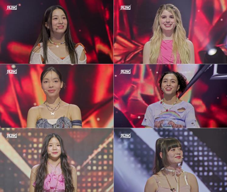 'A2K' VCHA 최종 멤버 / 위에서부터 왼쪽에서 오른쪽으로 1위 렉시, 2위 케이지, 3위 카밀라, 4위 사바나, 5위 케일리, 6위 켄달 / JYP엔터테인먼트