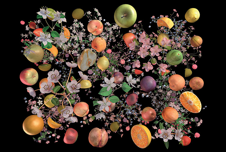 제니퍼 스타인캠프(Jennifer Steinkamp), <Still-Life 4>, 2020, Video installation_Dimension Variable. 
