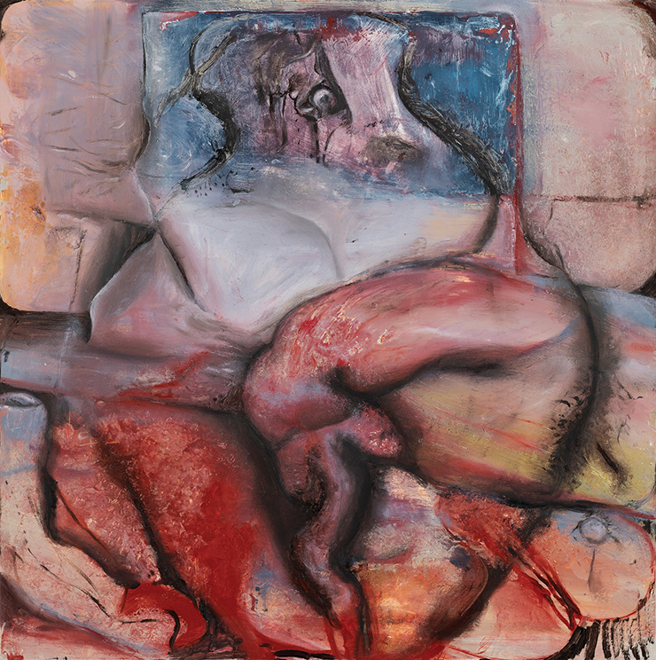 <Heart and Penis>, 2021, Oil on Canvas, 45.5x45.5cm.