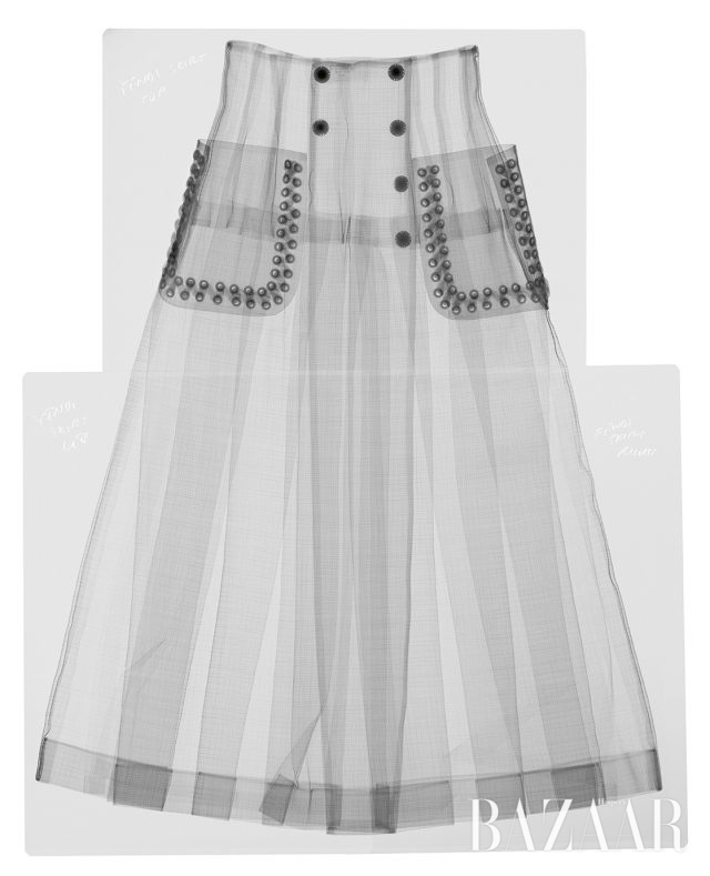 실크, 울, 가죽 소재의 A라인 스커트는 Fendi 제품