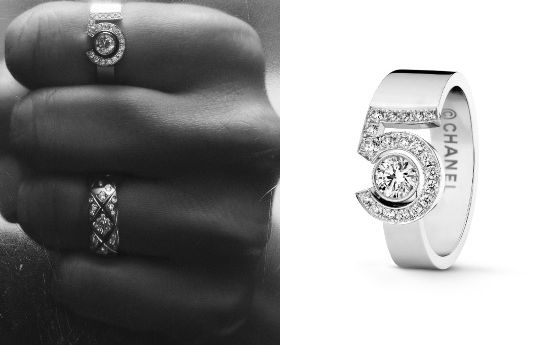 CHANEL FINE JEWELRY ETERNAL N°5 RING 이터널 N°5 링과 코코 크러쉬 퀼팅 모티브의 화이트 골드 코코 크러쉬 다이아몬드 스몰 링.