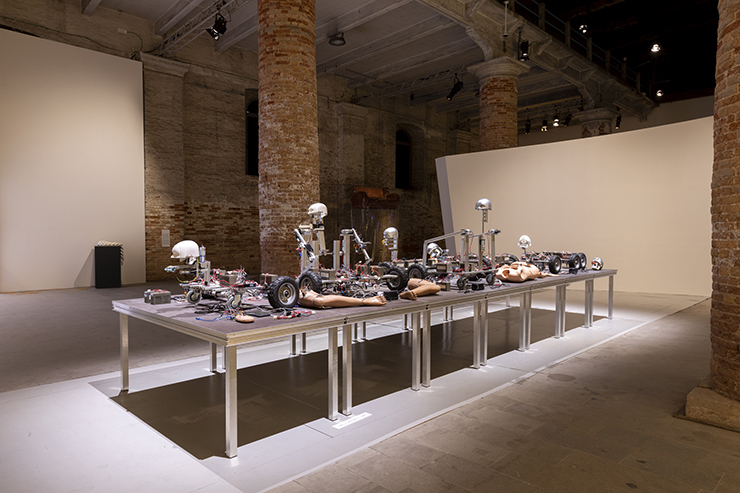 Geumhyung Jeong, <Toy Prototype>, 2021, Sculptures and video installation. Various materials including aluminium profiles, medical simulators, DC motors, Arduino boards, joysticks, Dimensions variable. Commissioned and produced by National Museum of Modern and Contemporary Art, Korea With the additional support of Arts Council Korea; Korea Foundation Photo by: Roberto Marossi