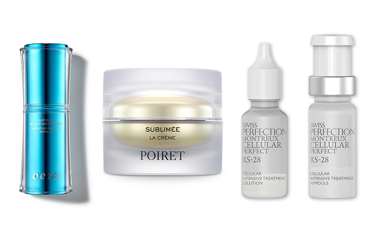  (왼쪽부터) Oera 시그니처 프레스티지 앰플 10ml*4ea 1백23만원. Poiret 수블리메 라 크렘 72만원. Swiss Perfection RS-28 셀룰라 인텐스브 트리트먼트 50mg*7ea & 3ml*7ea 1백10만9천원. 