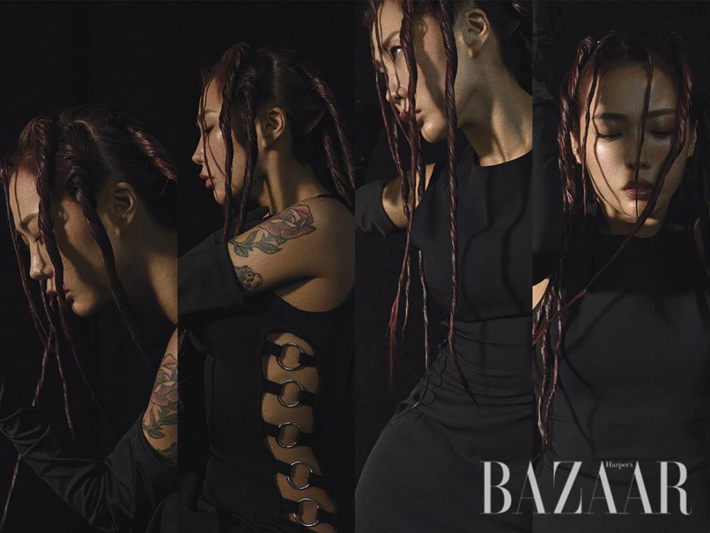 컷아웃 디테일 드레스는 Zara. 롱 글러브는 H&M.